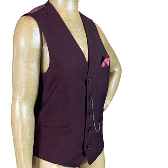 INC International Concepts Button-Down Waistcoat/Vest Sz S Burgundy 311L - Picture 2 of 9